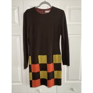 Hannah Hardy Mod Colorblock Mini Dress Womens Size 10 Brown Orange‎ Green Wool